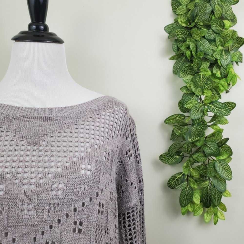American Eagle Geometric Casual Open Knit Boho Long Sleeve Sweater Grey medium - Picture 7 of 9